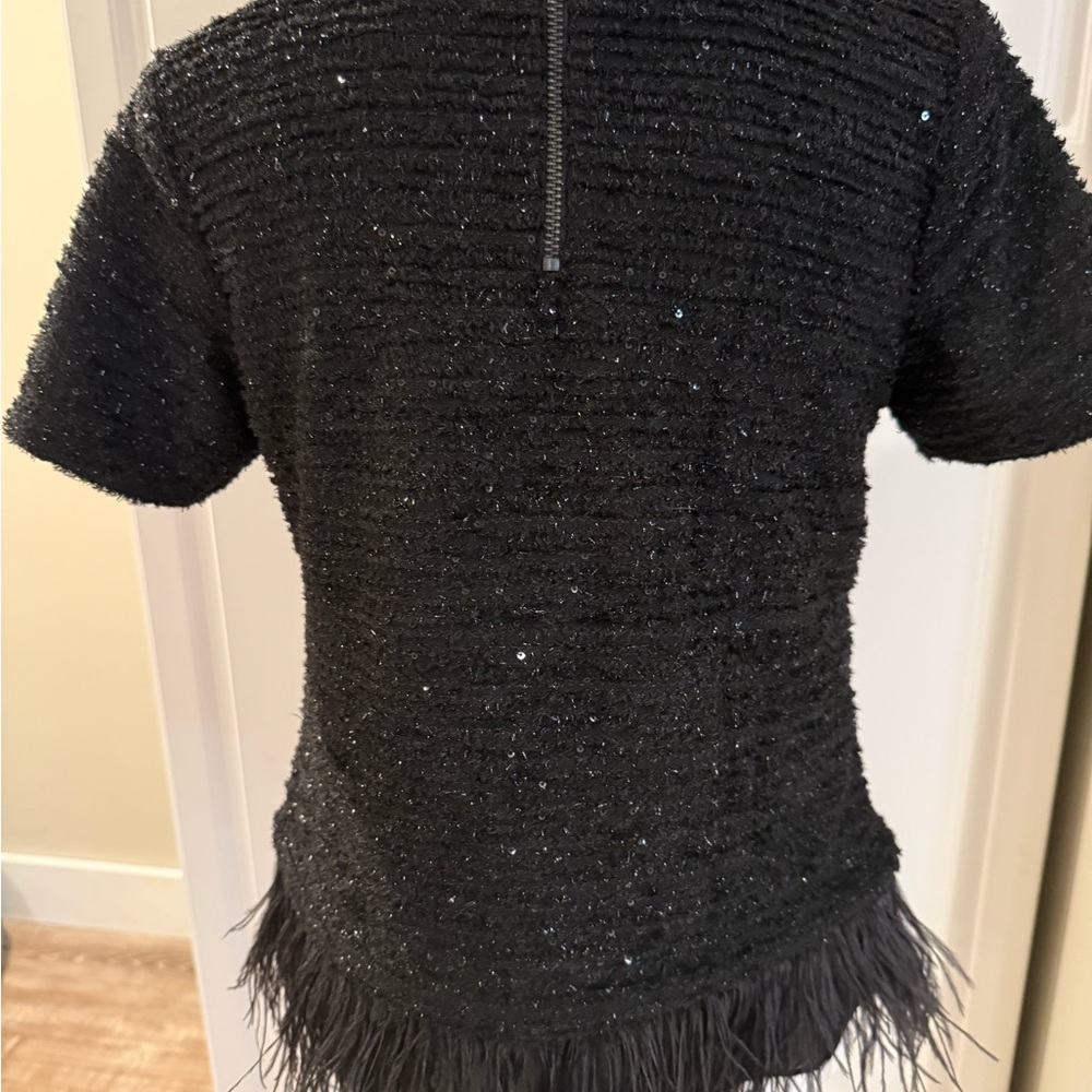 Anthropologie, Delletta Black Women's Metallic Thread Top w/ Feathers , Size S - Picture 7 of 12